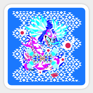 quetzalcoatl dragon in mexican tribal aztec art ecopop pattern beast in blue jade Sticker